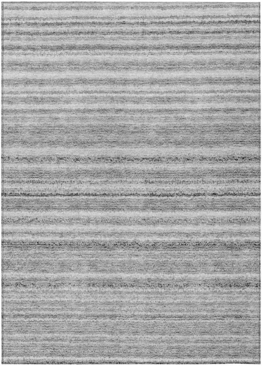 Gray Silver And Charcoal Striped Washable Indoor Outdoor Area Rug Photo 2