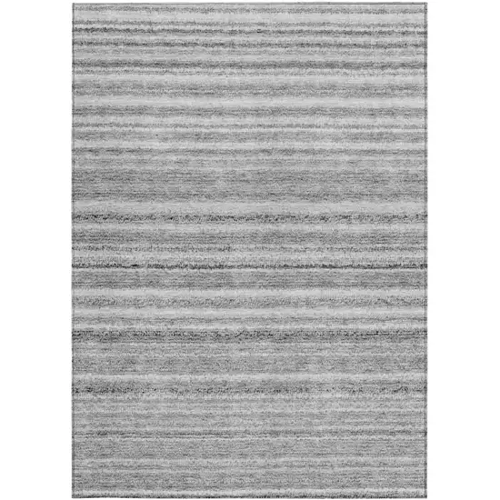 Gray Silver And Charcoal Striped Washable Indoor Outdoor Area Rug Photo 6