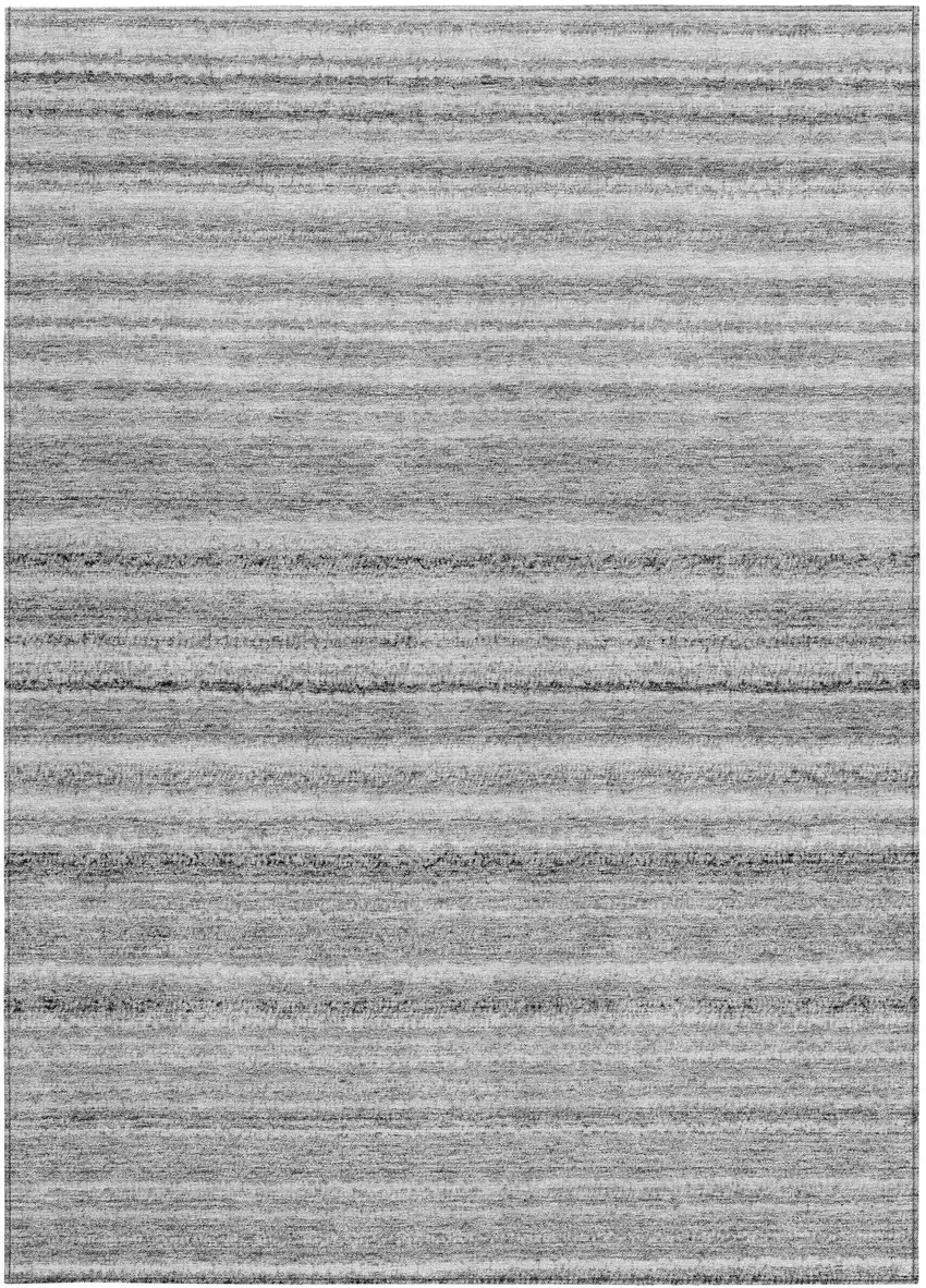 Gray Silver And Charcoal Striped Washable Indoor Outdoor Area Rug Photo 6