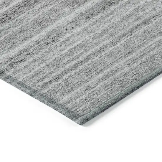 Gray Silver And Charcoal Striped Washable Indoor Outdoor Area Rug Photo 5
