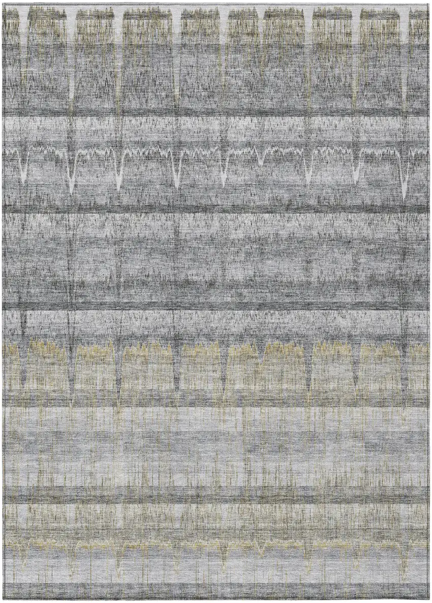 Gray Silver And Charcoal Striped Washable Indoor Outdoor Area Rug Photo 2