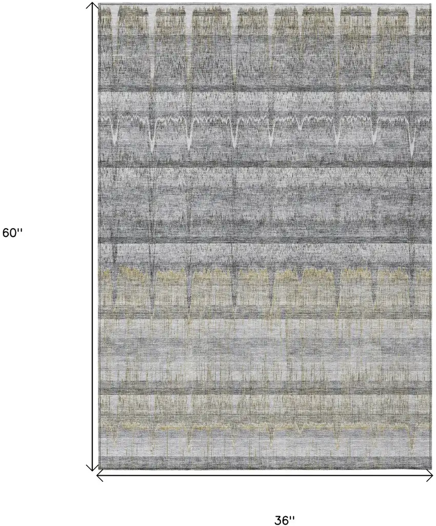 Gray Silver And Charcoal Striped Washable Indoor Outdoor Area Rug Photo 3
