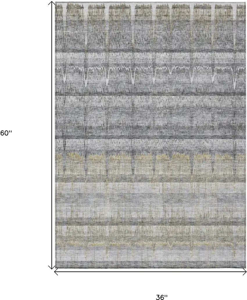 Gray Silver And Charcoal Striped Washable Indoor Outdoor Area Rug Photo 3