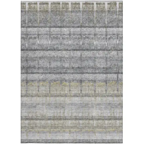 Gray Silver And Charcoal Striped Washable Indoor Outdoor Area Rug Photo 5