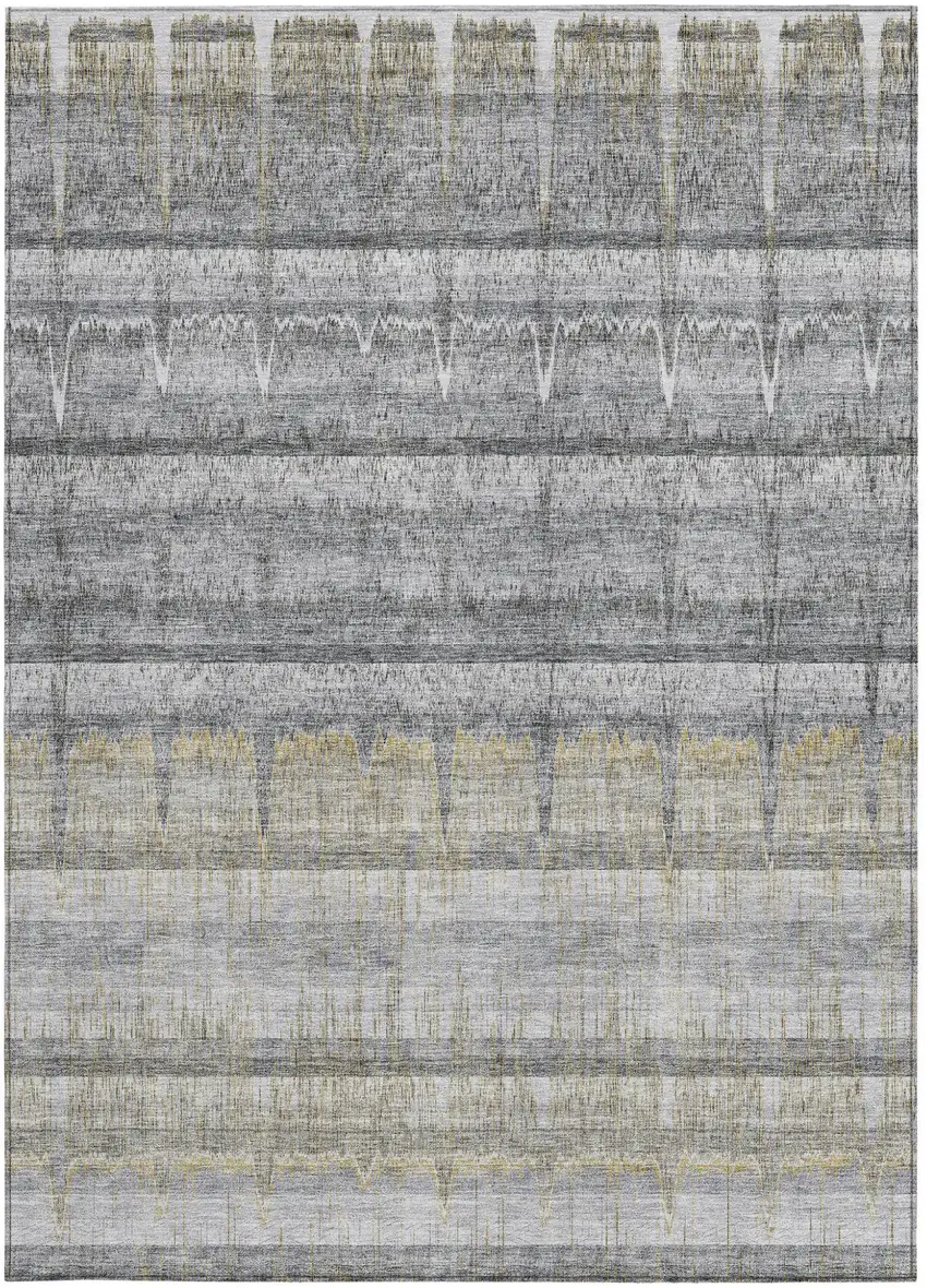 Gray Silver And Charcoal Striped Washable Indoor Outdoor Area Rug Photo 5