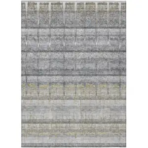 Photo of Gray Silver And Charcoal Striped Washable Indoor Outdoor Area Rug