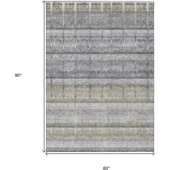 Gray Silver And Charcoal Striped Washable Indoor Outdoor Area Rug Photo 9