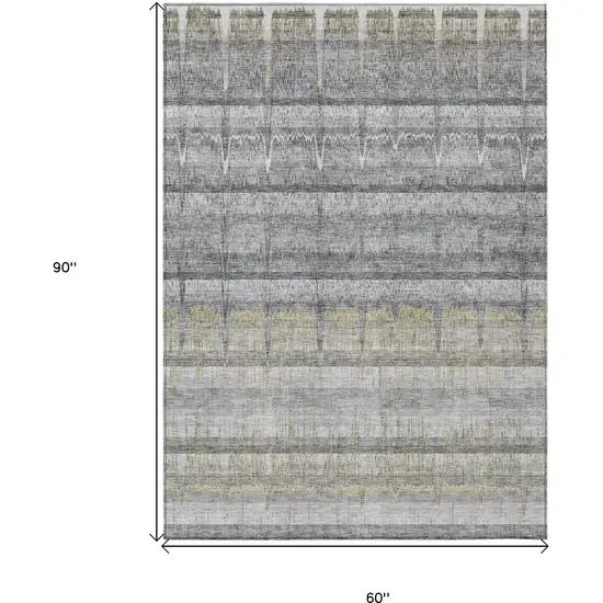 Gray Silver And Charcoal Striped Washable Indoor Outdoor Area Rug Photo 9