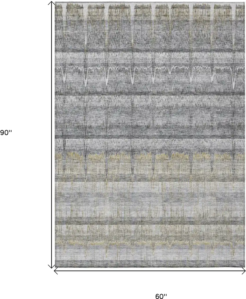 Gray Silver And Charcoal Striped Washable Indoor Outdoor Area Rug Photo 9