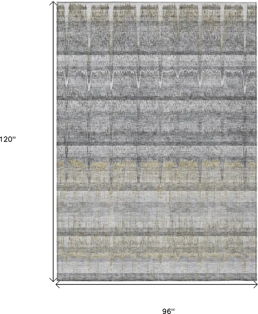 Gray Silver And Charcoal Striped Washable Indoor Outdoor Area Rug Photo 9