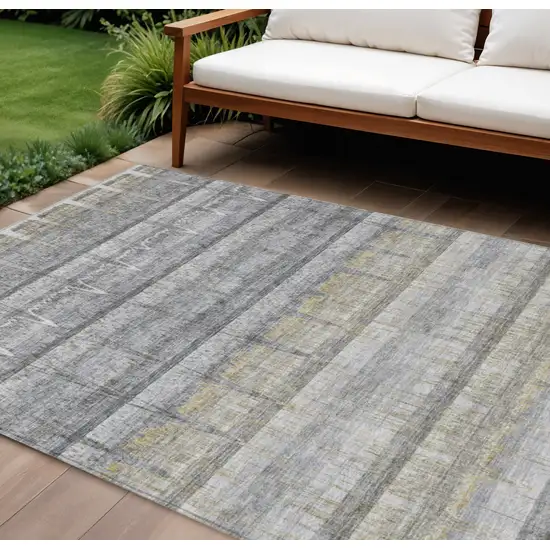 Gray Silver And Charcoal Striped Washable Indoor Outdoor Area Rug Photo 1