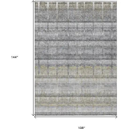 Gray Silver And Charcoal Striped Washable Indoor Outdoor Area Rug Photo 9