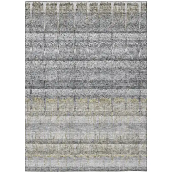 Gray Silver And Charcoal Striped Washable Indoor Outdoor Area Rug Photo 1