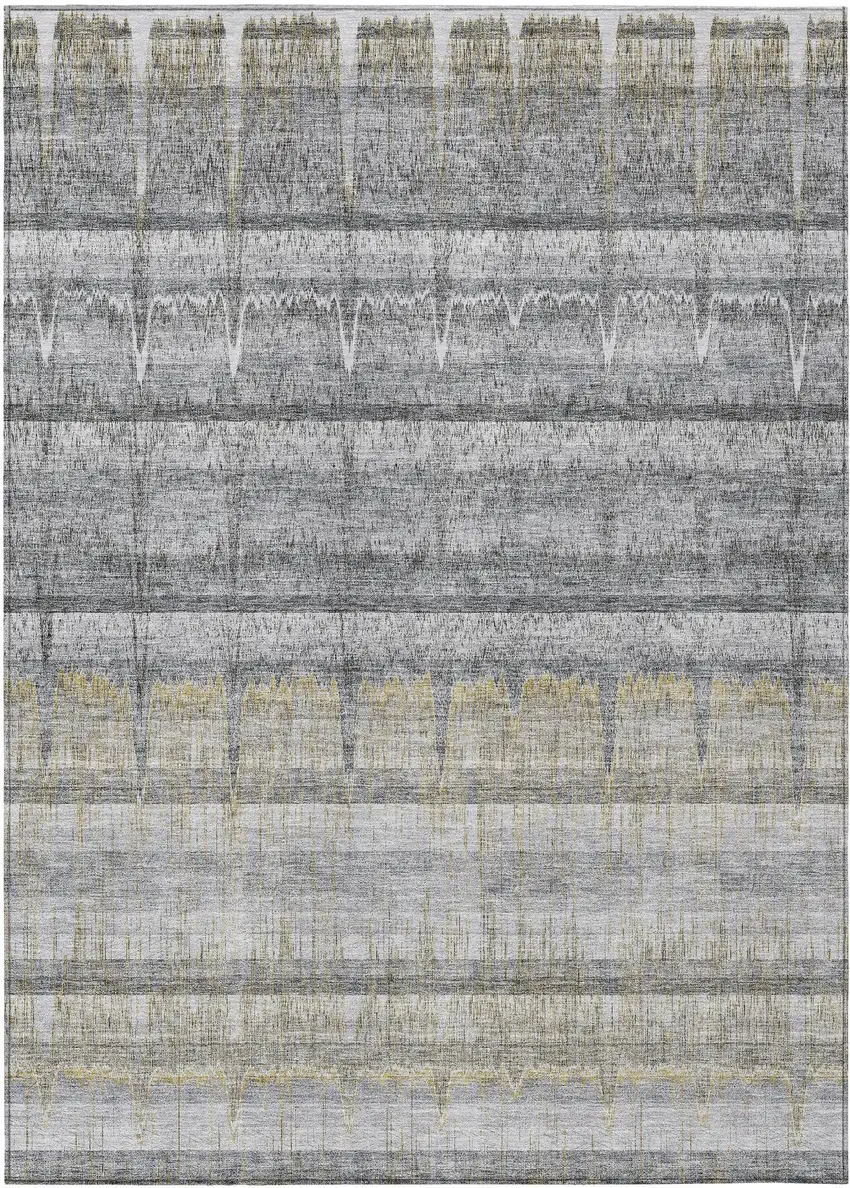 Gray Silver And Charcoal Striped Washable Indoor Outdoor Area Rug Photo 1