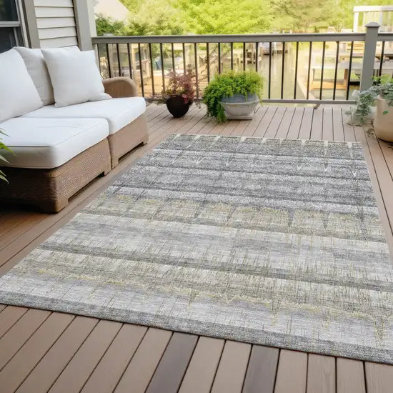 Gray Silver And Charcoal Striped Washable Indoor Outdoor Area Rug Photo 8