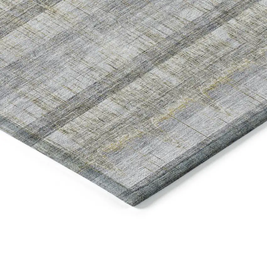 Gray Silver And Charcoal Striped Washable Indoor Outdoor Area Rug Photo 3
