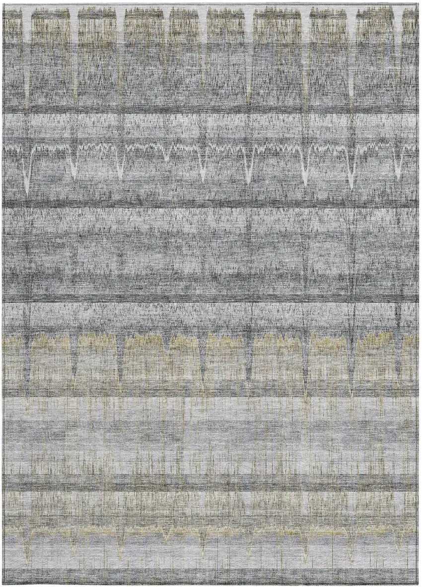 Gray Silver And Charcoal Striped Washable Indoor Outdoor Area Rug Photo 5