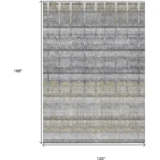 Gray Silver And Charcoal Striped Washable Indoor Outdoor Area Rug Photo 9