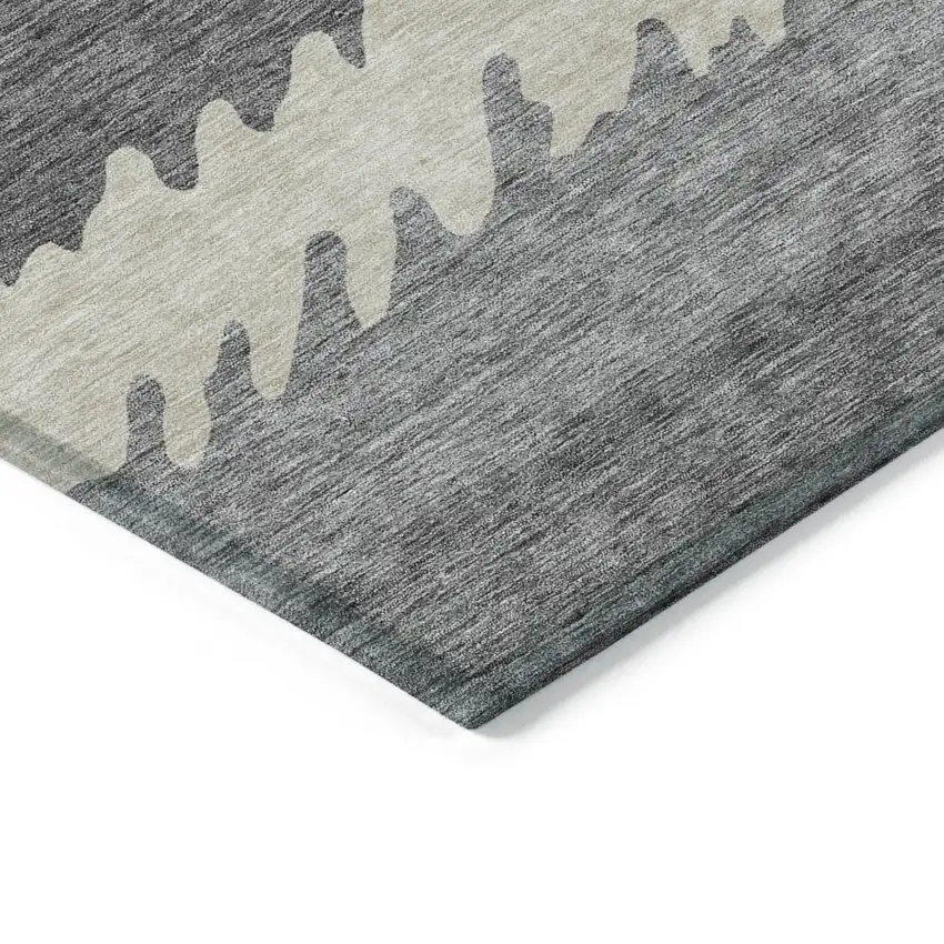 Gray Silver And Charcoal Striped Washable Indoor Outdoor Area Rug Photo 3
