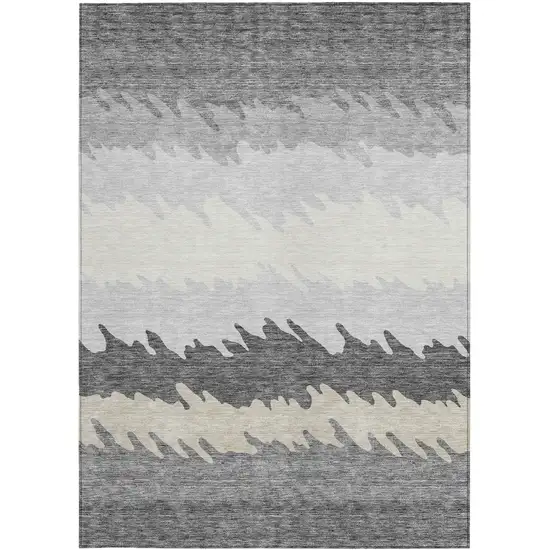 Gray Silver And Charcoal Striped Washable Indoor Outdoor Area Rug Photo 4