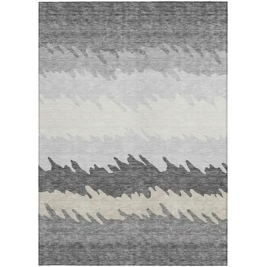 Gray Silver And Charcoal Striped Washable Indoor Outdoor Area Rug Photo 4