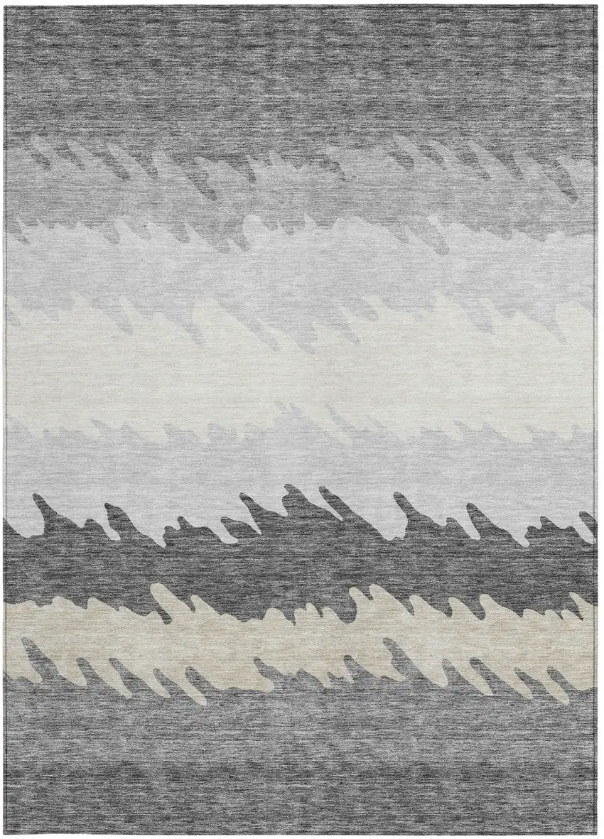 Gray Silver And Charcoal Striped Washable Indoor Outdoor Area Rug Photo 4