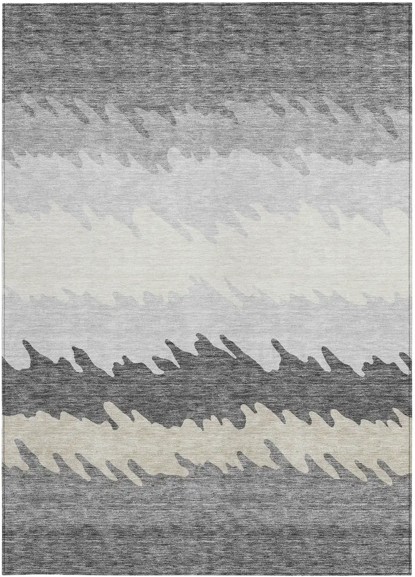Gray Silver And Charcoal Striped Washable Indoor Outdoor Area Rug Photo 4