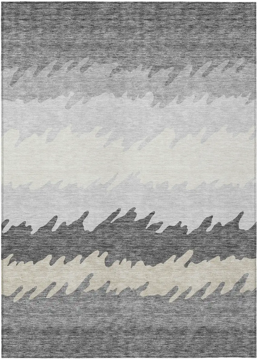 Gray Silver And Charcoal Striped Washable Indoor Outdoor Area Rug Photo 1