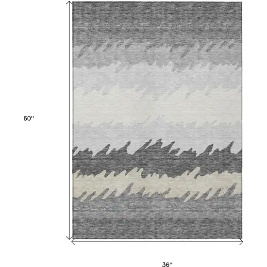 Gray Silver And Charcoal Striped Washable Indoor Outdoor Area Rug Photo 9