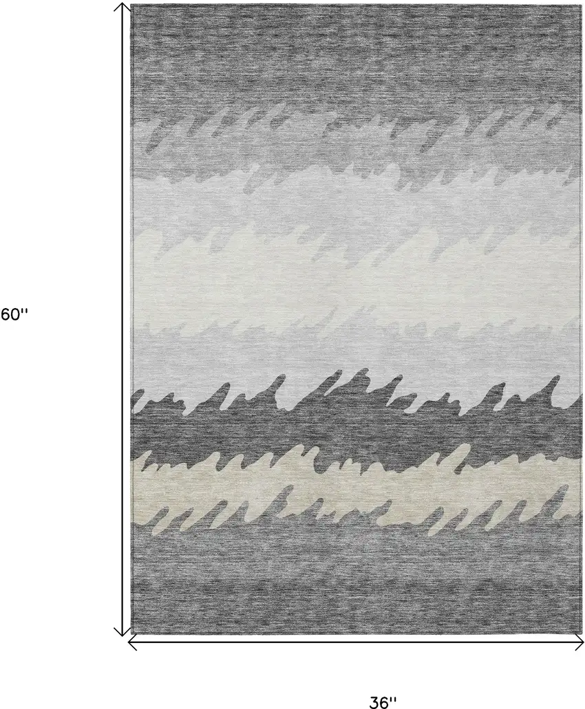 Gray Silver And Charcoal Striped Washable Indoor Outdoor Area Rug Photo 9
