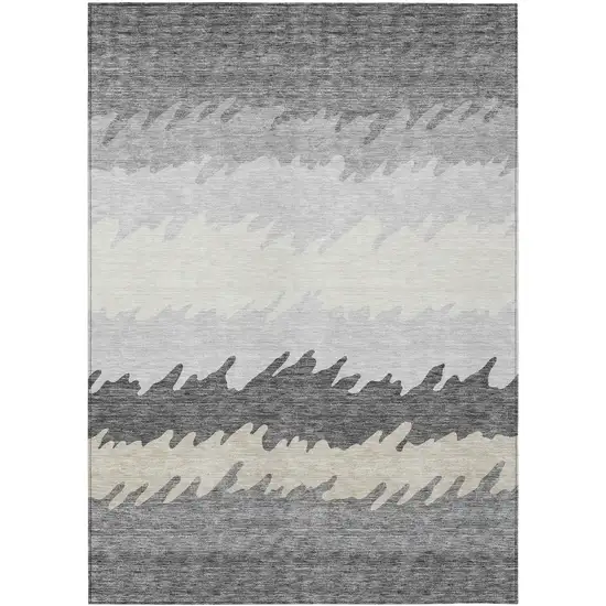 Gray Silver And Charcoal Striped Washable Indoor Outdoor Area Rug Photo 1
