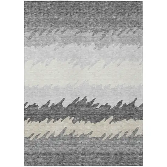 Gray Silver And Charcoal Striped Washable Indoor Outdoor Area Rug Photo 1