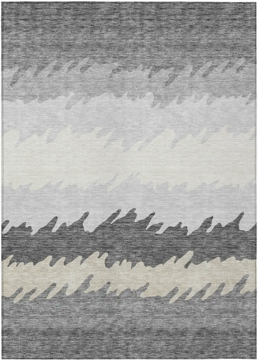 Gray Silver And Charcoal Striped Washable Indoor Outdoor Area Rug Photo 1