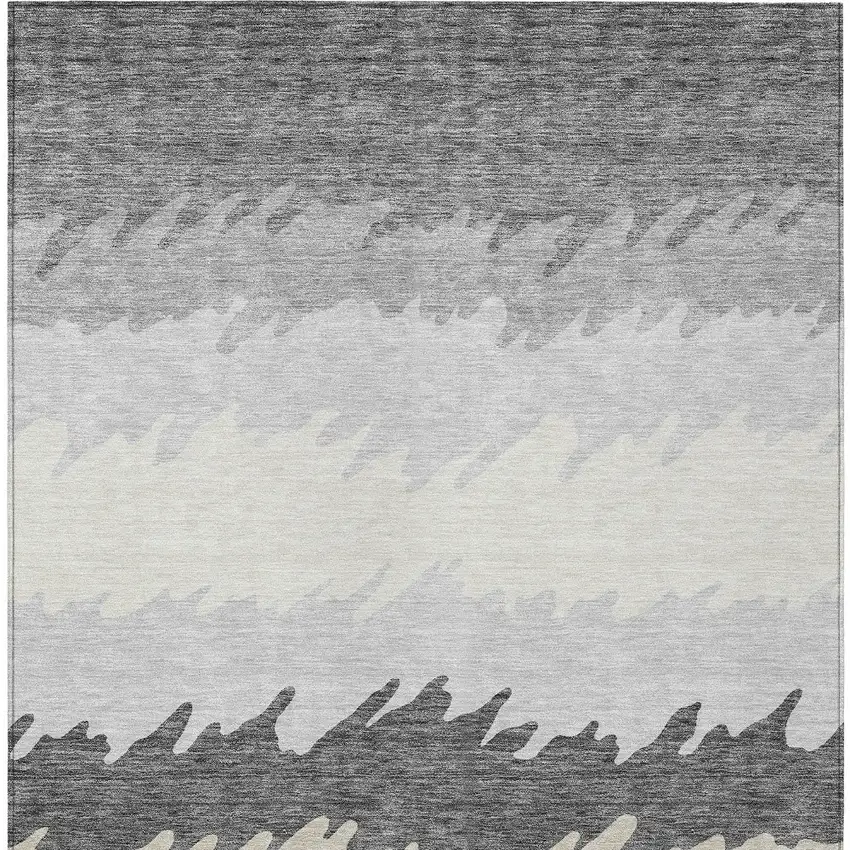 Gray Silver And Charcoal Striped Washable Indoor Outdoor Area Rug Photo 5