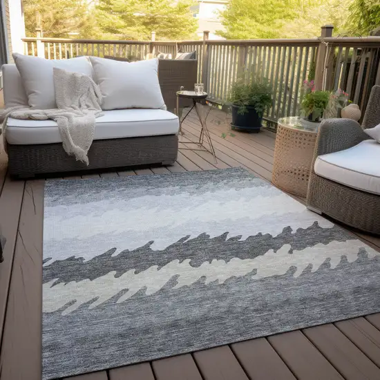 Gray Silver And Charcoal Striped Washable Indoor Outdoor Area Rug Photo 9
