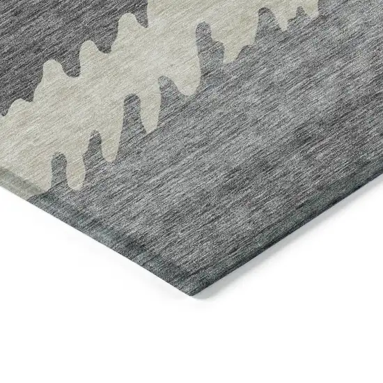 Gray Silver And Charcoal Striped Washable Indoor Outdoor Area Rug Photo 3