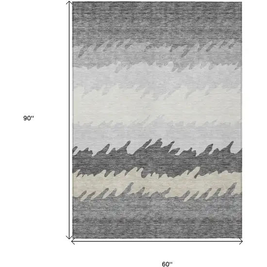 Gray Silver And Charcoal Striped Washable Indoor Outdoor Area Rug Photo 3