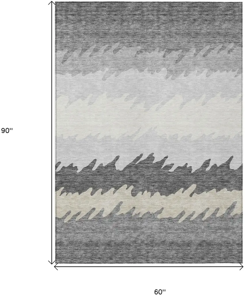 Gray Silver And Charcoal Striped Washable Indoor Outdoor Area Rug Photo 3