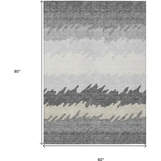 Gray Silver And Charcoal Striped Washable Indoor Outdoor Area Rug Photo 3