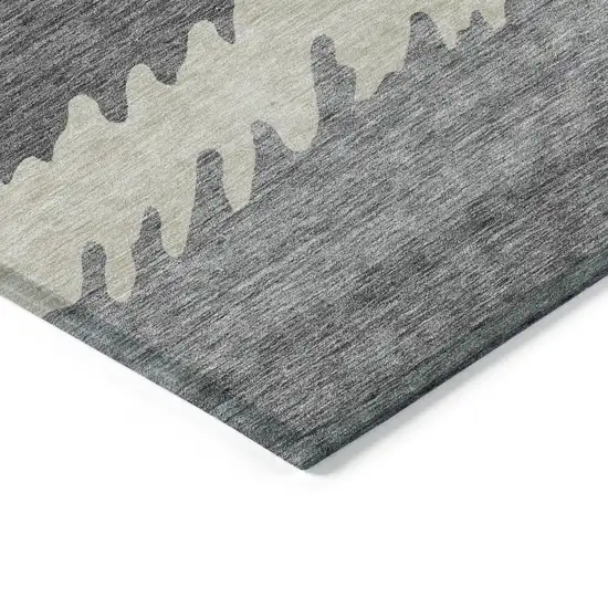Gray Silver And Charcoal Striped Washable Indoor Outdoor Area Rug Photo 3