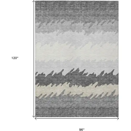 Gray Silver And Charcoal Striped Washable Indoor Outdoor Area Rug Photo 3