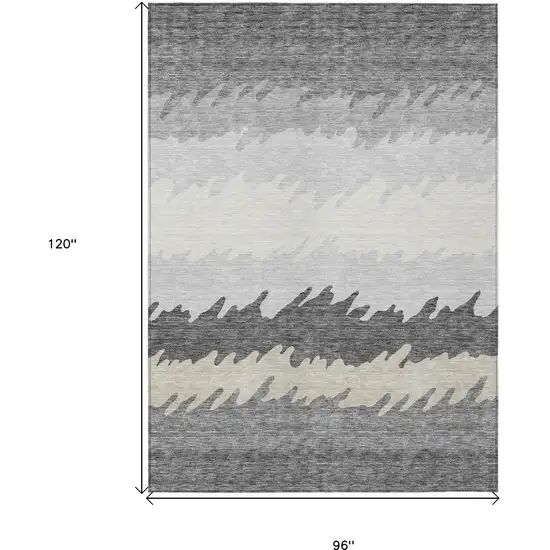 Gray Silver And Charcoal Striped Washable Indoor Outdoor Area Rug Photo 3