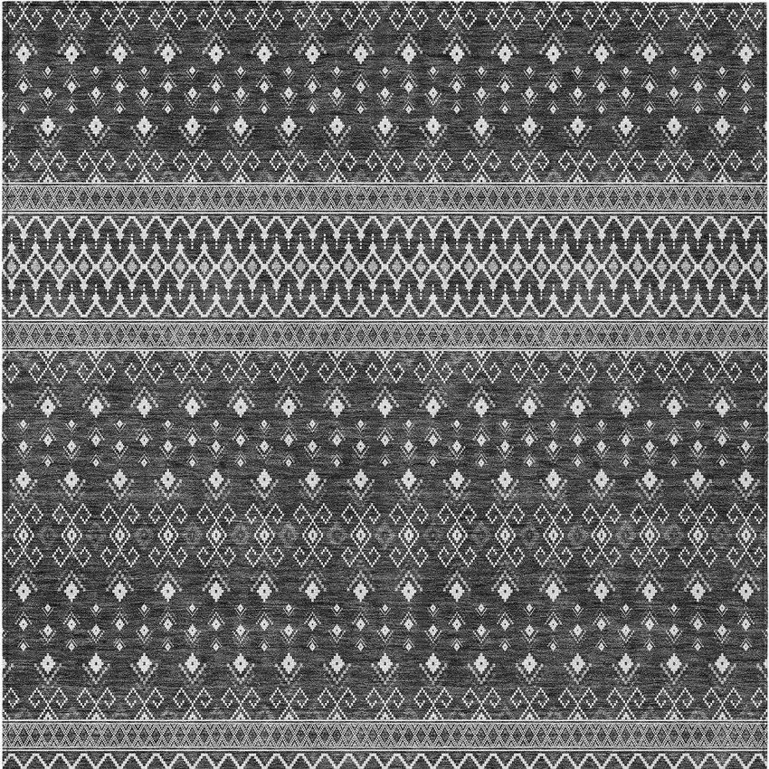 Gray Silver And Charcoal Tribal Washable Indoor Outdoor Area Rug Photo 5