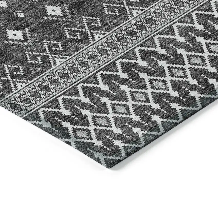 Gray Silver And Charcoal Tribal Washable Indoor Outdoor Area Rug Photo 3
