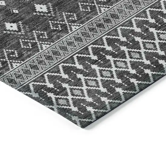 Gray Silver And Charcoal Tribal Washable Indoor Outdoor Area Rug Photo 3