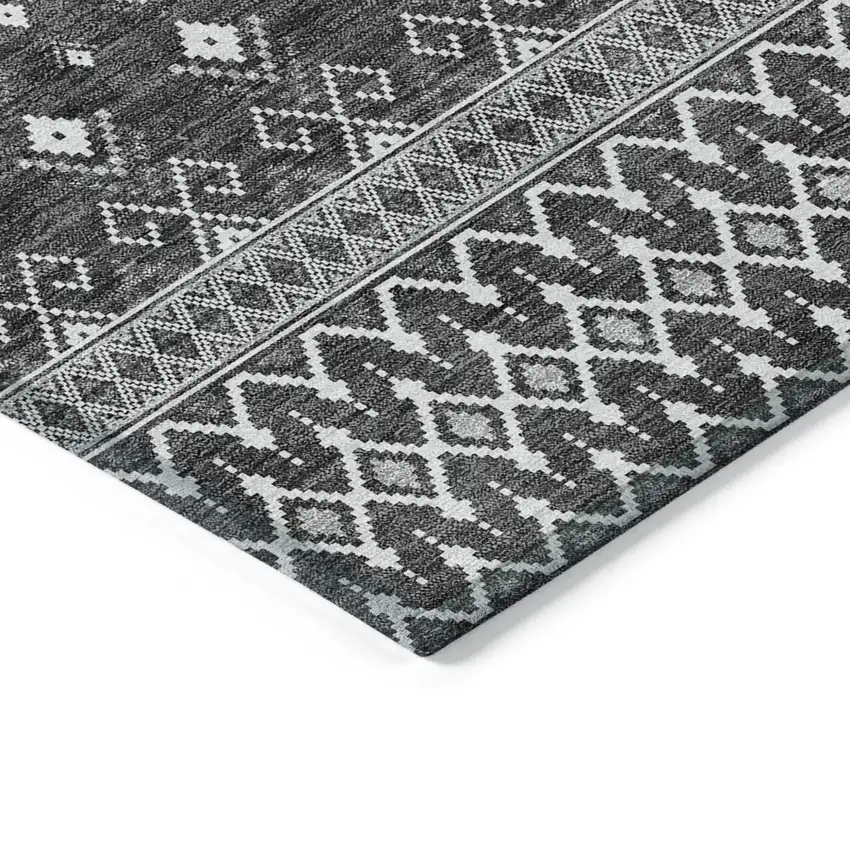 Gray Silver And Charcoal Tribal Washable Indoor Outdoor Area Rug Photo 3