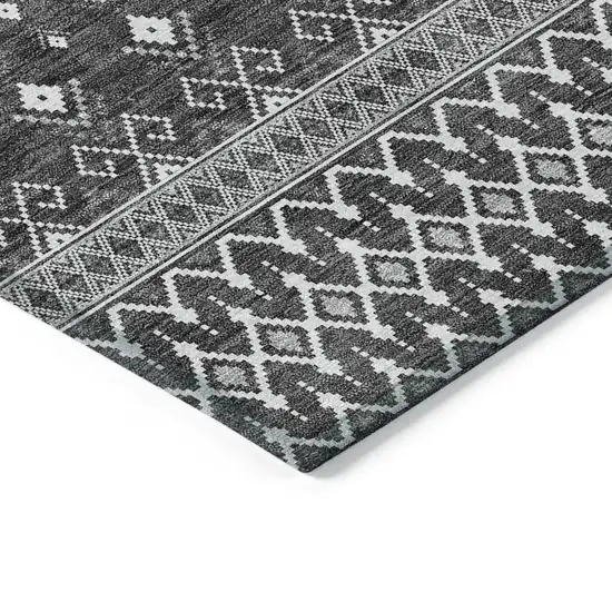 Gray Silver And Charcoal Tribal Washable Indoor Outdoor Area Rug Photo 3