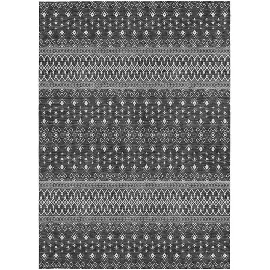 Gray Silver And Charcoal Tribal Washable Indoor Outdoor Area Rug Photo 6