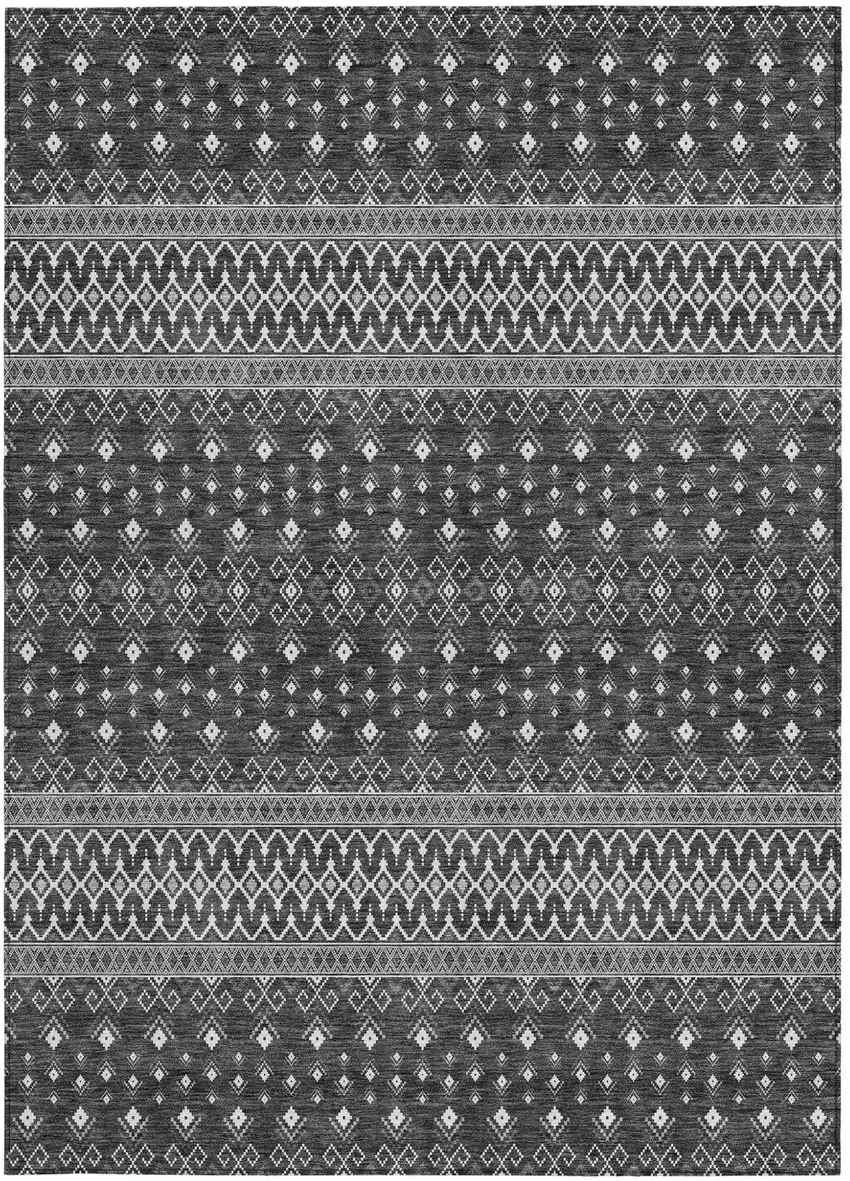 Gray Silver And Charcoal Tribal Washable Indoor Outdoor Area Rug Photo 6