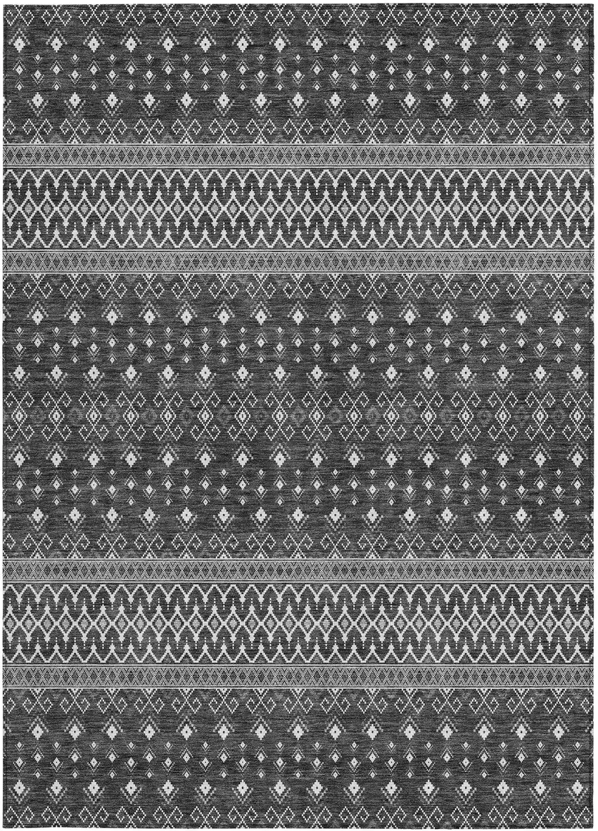 Gray Silver And Charcoal Tribal Washable Indoor Outdoor Area Rug Photo 6